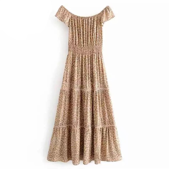 SOLD OUT Bohemian Leopard Off Shoulder Maxi Dress - Picture 7 of 9